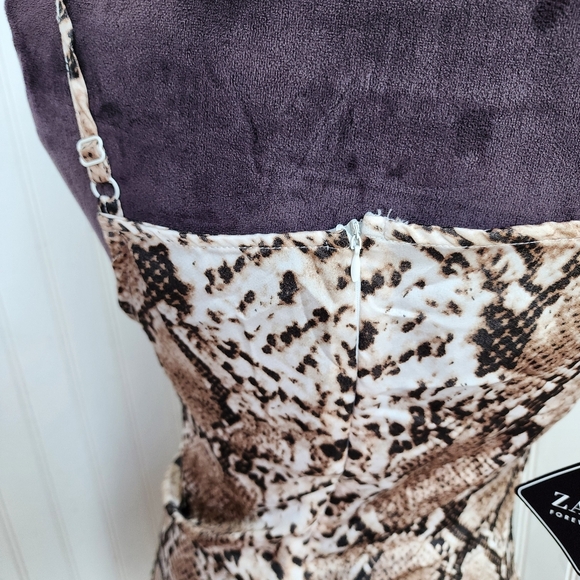 NWT Zaful Women's Sleeveless Sundress Snake Print Satin Mini Dress Brown Sz S - Picture 7 of 13